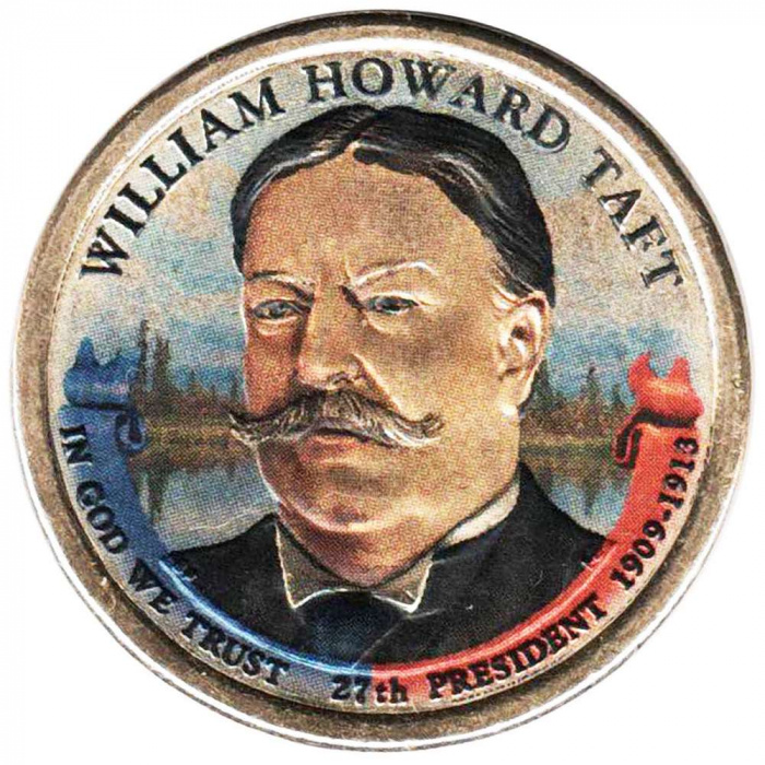(27p) Монета США 2013 год 1 доллар &quot;Уильям Говард Тафт&quot;  Вариант №2 Латунь  COLOR. Цветная