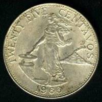 (№1966km189.2) Монета Филиппины 1966 год 25 Centavos (6 облаков дыма)