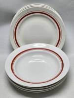 Тарелки фарфор Рига 9 шт белые с бардовой полоской обеденные десертные суповые