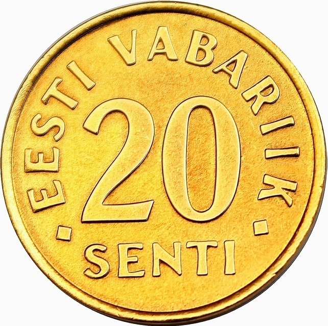 1996 Монета Эстония 1996 год 20 центов  Бронза  XF