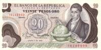 (1982) Банкнота Колумбия 1982 год 20 песо "Франсиско де Калдас"   UNC