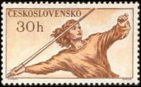 (1959-002) Марка Чехословакия "Метание копья"    Чемпионат мира по хоккею, спортивные соревнования I