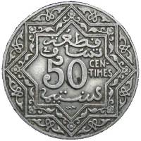 (№1924y35.2) Монета Марокко 1924 год 50 Centimes (с Ϟ клеймо)