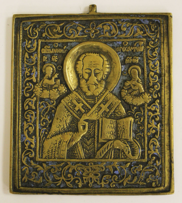 Икона Николай Чудотворец, бронзовое литьё, XIX век (состояние на фото)