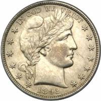 (1915d) Монета США 1915 год 50 центов   Голова Свободы, Барбер, Белоговый Орлан Серебро Ag 900  UNC