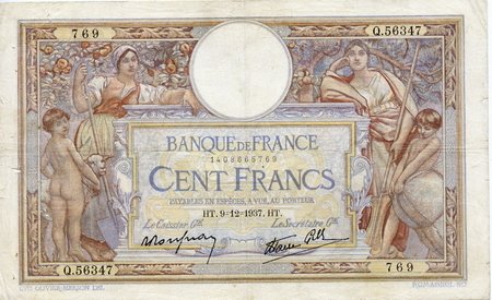 () Банкнота Франция 1937 год 100  &quot;&quot;   UNC