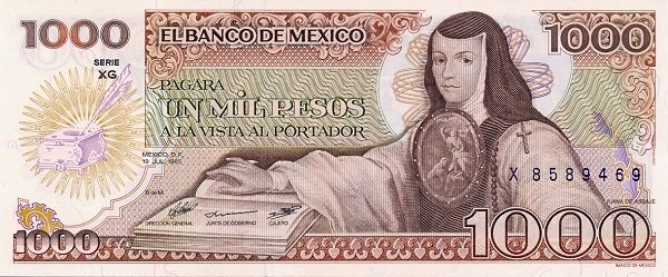(1985) Банкнота Мексика 1985 год 1 000 песо &quot;Хуана Инес де ла Крус&quot;   UNC