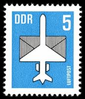 (1983-075) Марка Германия (ГДР) "Самолет"  голубая  Авиапочта III Θ
