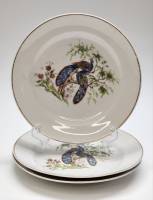 Тарелки десертные 3 шт Красный фарфорист Чудово Павлины царская деколь ранние советы 1930 - е