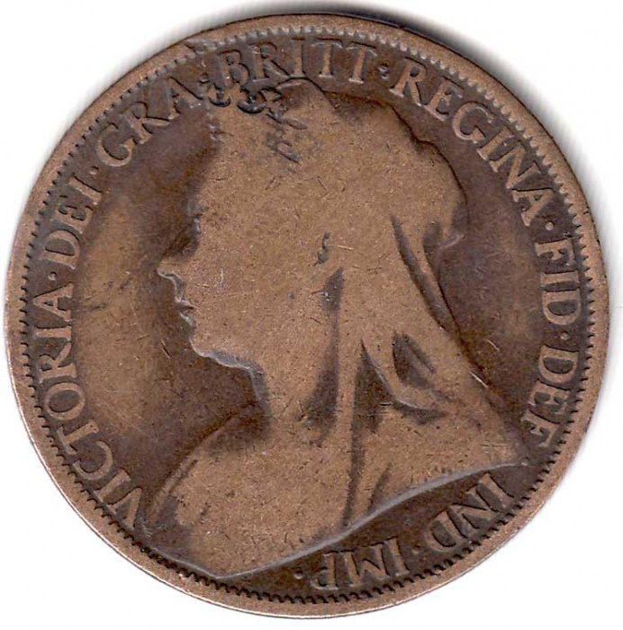 (1895) Монета Великобритания 1895 год 1 пенни &quot;Королева Виктория&quot;  Бронза  VF
