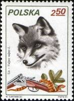 (1981-024) Марка Польша "Лиса"    Охота III O