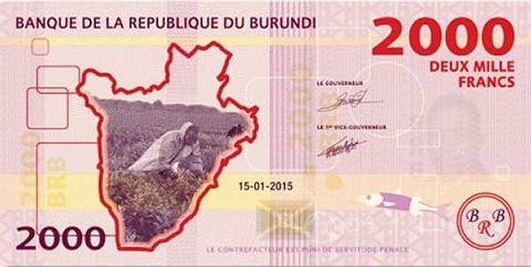 2015 Банкнота Бурунди 2015 год 2&nbsp;000 франков Карта   UNC