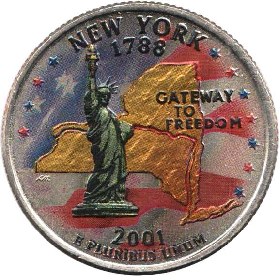 (011p) Монета США 2001 год 25 центов &quot;Нью-Йорк&quot;  Вариант №2 Медь-Никель  COLOR. Цветная
