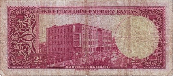 (№1952P-154a) Банкнота Турция 1952 год &quot;2frac12; Turkish Lira&quot;