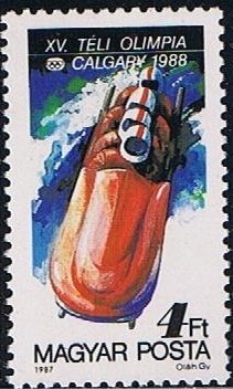 (1987-058) Марка Венгрия "Бобслей"    Зимние ОИ 1988, Калгари II &Theta;