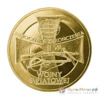 096 Монета Польша 2005 год 2 злотых 2-я Мировая Война 60 лет окончания  Латунь  UNC