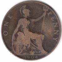 (1904) Монета Великобритания 1904 год 1 пенни "Эдуард VII"  Бронза  VF