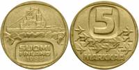 (1988) Монета Финляндия 1988 год 5 марок "Ледокол Урхо" Латунь  XF