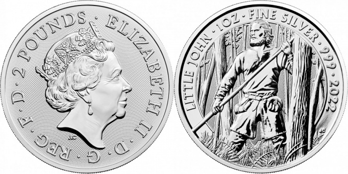 (2022) Монета Великобритания 2022 год 2 фунта &quot;Маленький Джон&quot;  Серебро Ag 999  PROOF