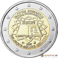 (003) Монета Бельгия 2007 год 2 евро "Римский договор 50 лет"  Биметалл  PROOF