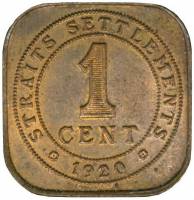 () Монета Стрейтс Сетлментс («Поселения у пролива»)  1919 год 1  ""   Бронза  UNC