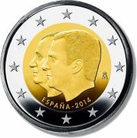 (010) Монета Испания 2014 год 2 евро "Филипп VI"  Биметалл  VF