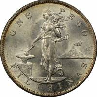 (1903) Монета Филиппины 1903 год 1 песо "Свобода"  Серебро Ag 900  UNC