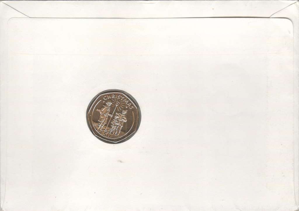 (1991) Монета Гибралтар 1991 год 50 пенсов &quot;Рождество&quot;  Позолота Медь-Никель  Буклет с маркой