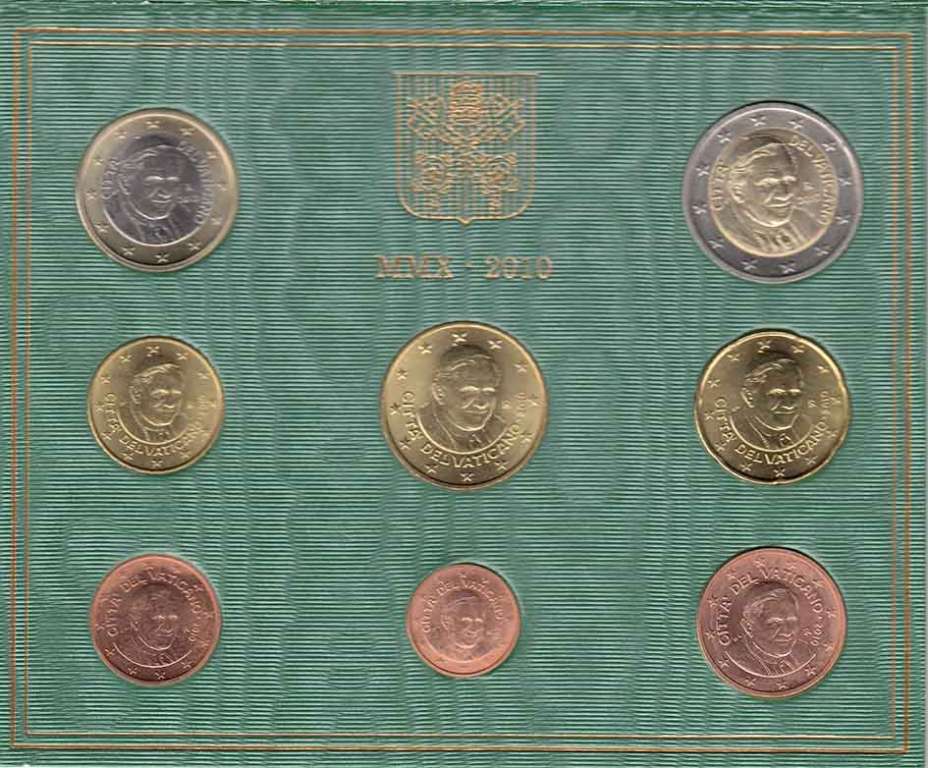 (2010, 8 монет) Набор монет Ватикан 2010 год &quot;Зелёный&quot;   Буклет