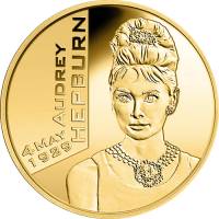 (06) Монета Бельгия 2019 год 25 евро "Одри Хепбёрн"  Золото Au 999  BU