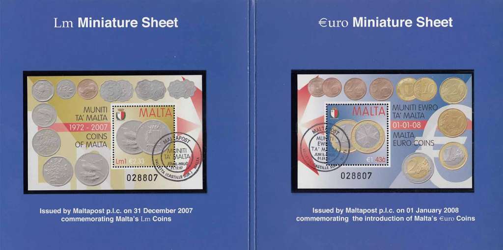(2008, 8 монет + 2 блока марок) Набор монет Мальта 2008 год &quot;Цитадель&quot;   UNC