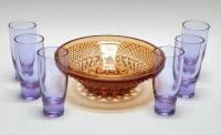 Салатник и 6 стопок цветное стекло СССР