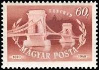 (1949-026) Марка Венгрия "Цепной мост, Будапешт (Коричневая)"    100 лет со дня открытия движения по
