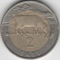 (1999) Монета Латвия 1999 год 2 лата "Корова"  Биметалл  VF