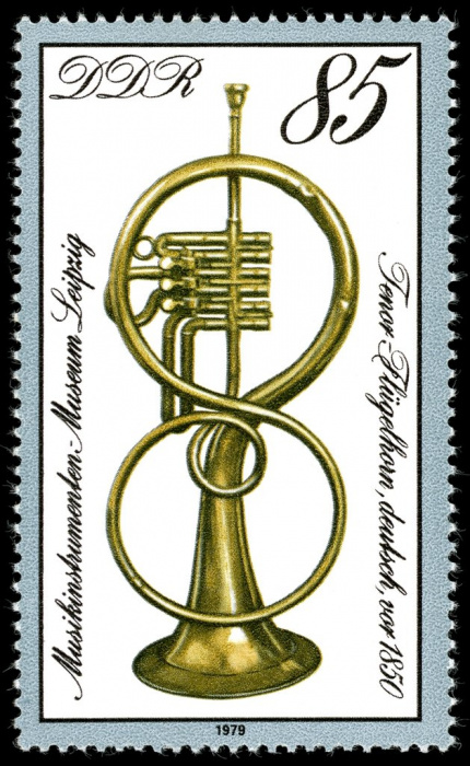 (1979-066) Марка Германия (ГДР) &quot;Тенор-флюгельгорн (до 1850)&quot;    Музыкальные инструменты II Θ
