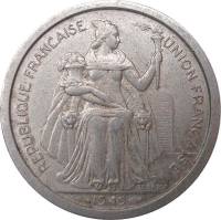 1949 Монета Французкая Полинезия 2 франка Сидящая Марианна  Алюминий  UNC