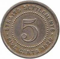 (№1920km34) Монета Стрейтс Сетлментс 1920 год 5 Cents