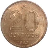 (№1942km556) Монета Бразилия 1942 год 20 Centavos (Жетулиу Варгас)
