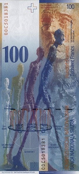 (,) Банкнота Швейцария 2000 год 100 франков &quot;Альберто Джакометти&quot;   UNC