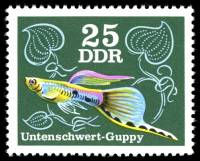 (1976-076) Марка Германия (ГДР) "Гуппи"    Декоративные Рыбы II Θ