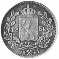 (№1861km320) Монета Норвегия 1861 год 12 Skilling