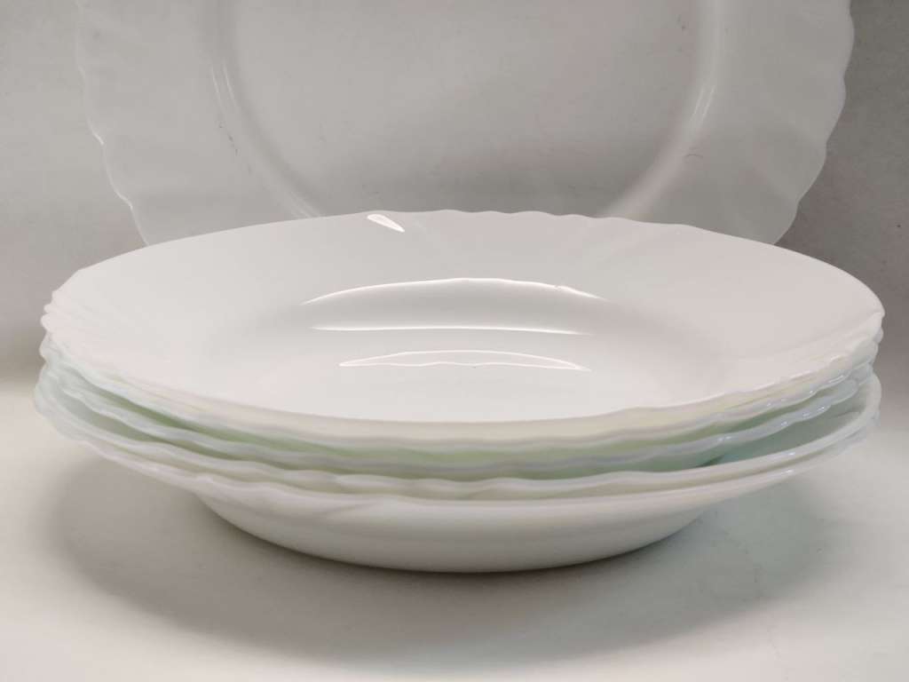 Тарелки 6 шт белые стеклокерамика рифленый край