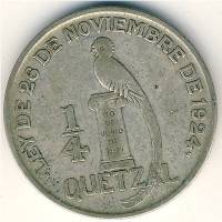 (№1926km243.1) Монета Гватемала 1926 год frac14; Quetzal