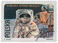 (1989-017b) Марка из блока Польша "Нил Армстронг и лунный модуль"    20 лет первого полета на Луну I