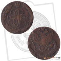 (1780, ЕМ) Монета Россия 1780 год 5 копеек "Екатерина II" Орёл 1778-1788 гг. Медь  F