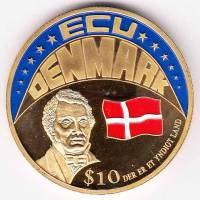 (2001) Монета Либерия 2001 год 10 долларов "Дания"  Цветная  PROOF