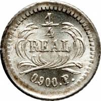 (№1872km146) Монета Гватемала 1872 год frac14; Real
