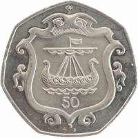 (1986) Монета Остров Мэн 1986 год 50 пенсов "Ладья"  Медь-Никель  XF