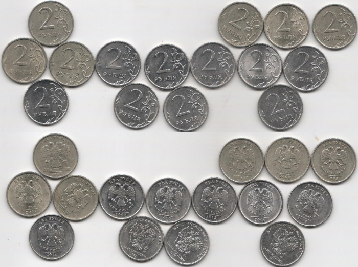 1999-2021 СПМД ММД 15 монет по 2 рубля Набор монет Россия   XF