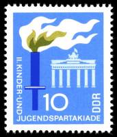 (1968-043) Марка Германия (ГДР) "Эмблема"  голубая  Детская спартакиада III Θ